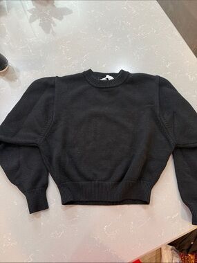 Zara Black Cropped Puff-Sleeve Sweater